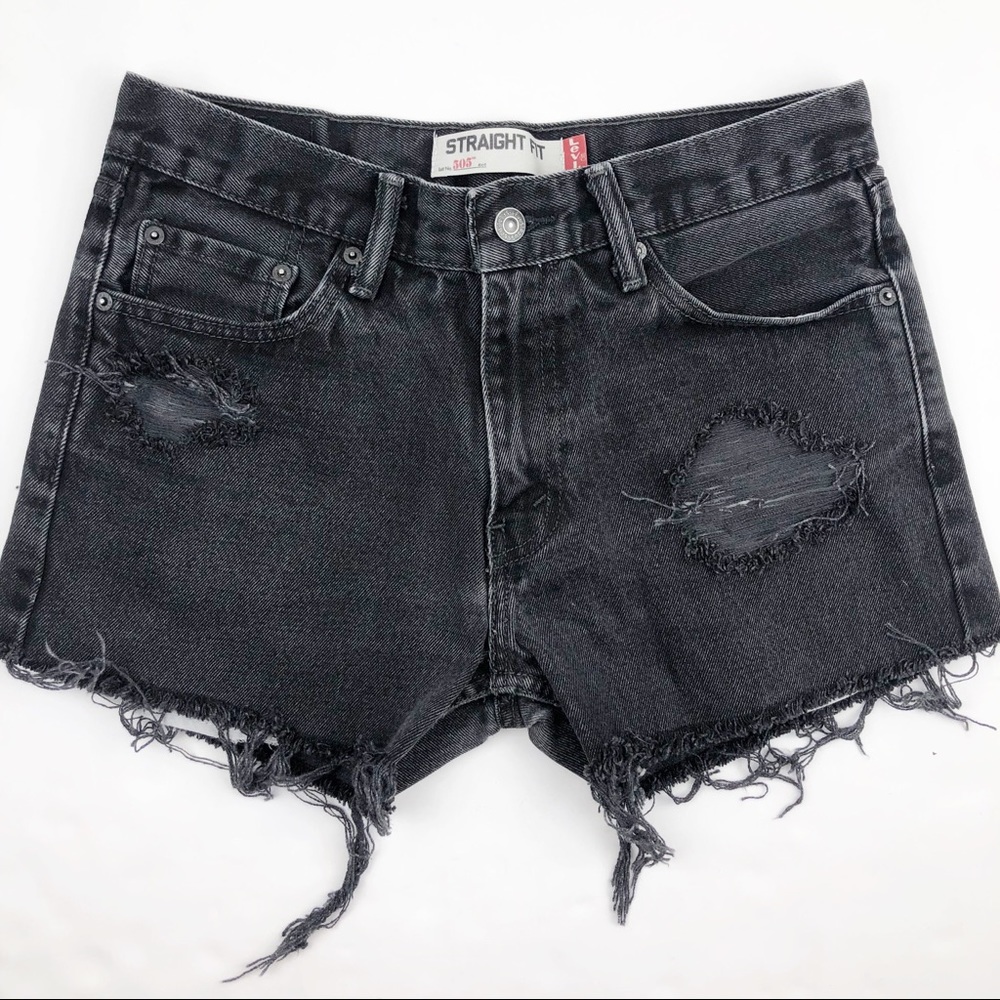 Levi’s 505 Black Denim Distressed Shorts 30” Waist